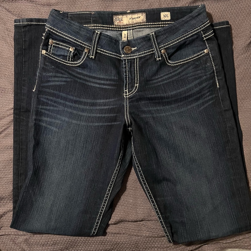 BKE Dark Blue Denim Jeans with White Stitching - Picture 3 of 4
